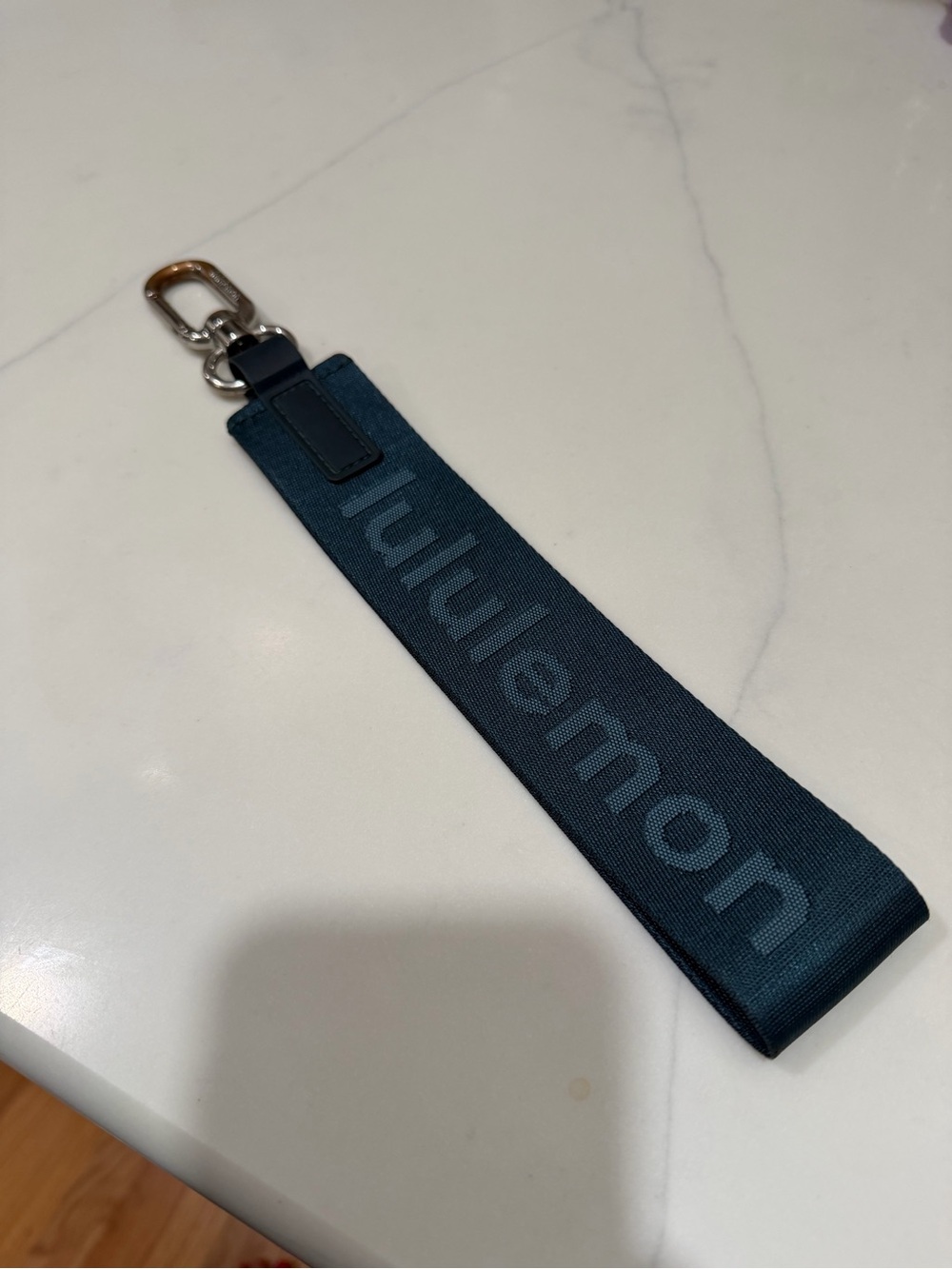 lululemon athletica navy blue logo wrist key strap
